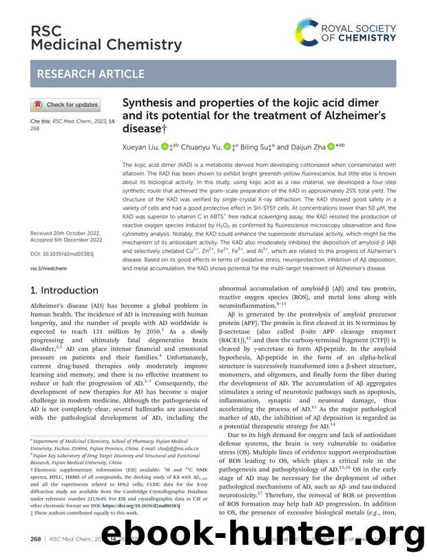 Synthesis and properties of the kojic acid dimer and its potential for the treatment of Alzheimer's disease by Xueyan Liu & Chuanyu Yu & Biling Su & Daijun Zha