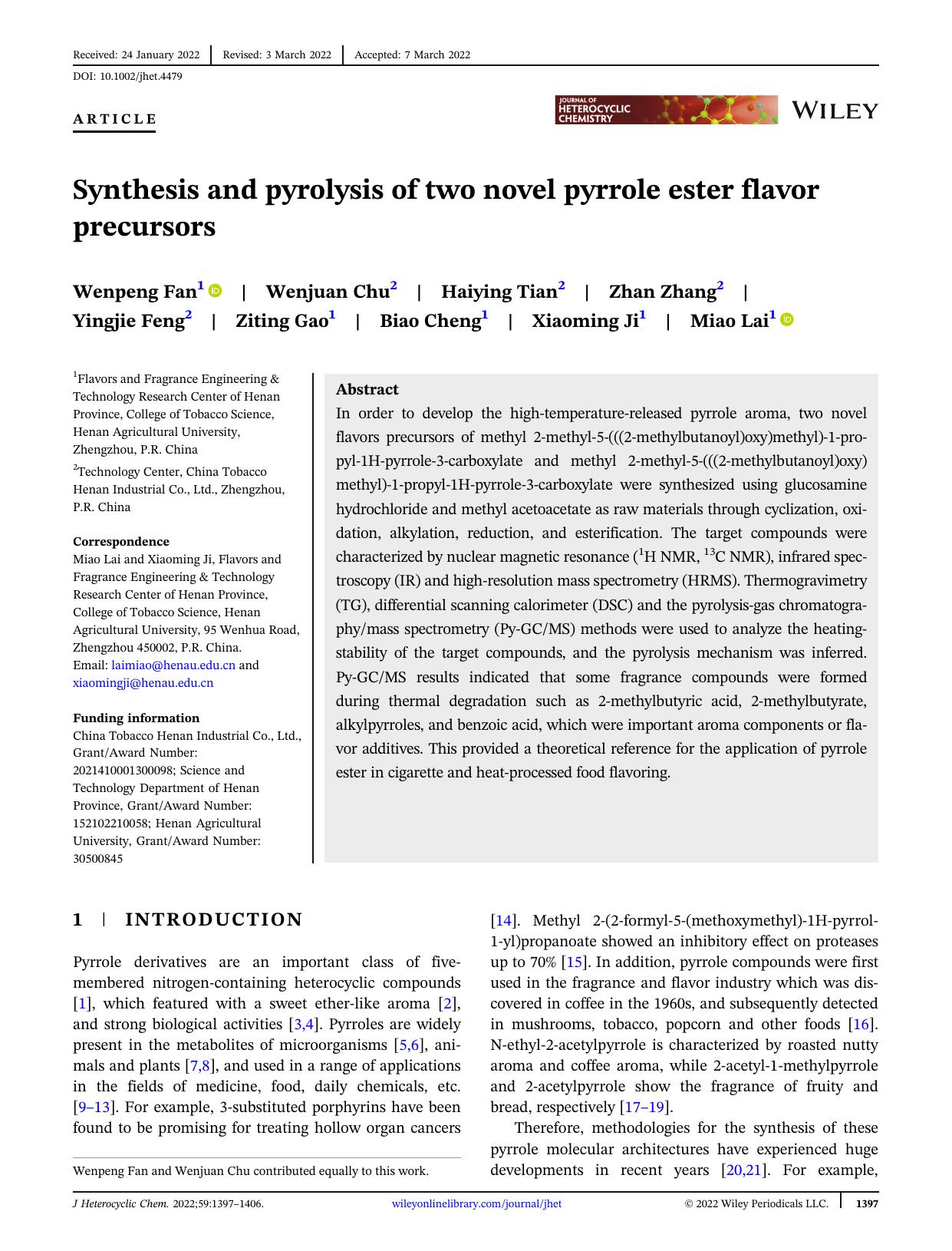 Synthesis and pyrolysis of two novel pyrrole ester flavor precursors by Unknown