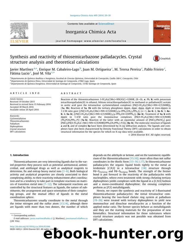 Synthesis and reactivity of thiosemicarbazone palladacycles. Crystal structure analysis and theoretical calculations by unknow