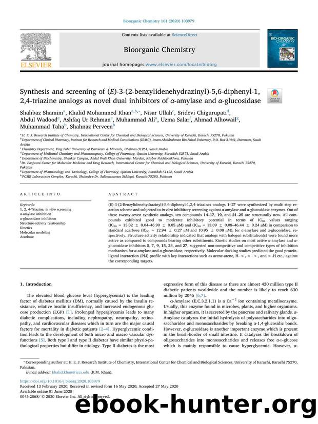 Synthesis and screening of (E)-3-(2-benzylidenehydrazinyl)-5,6-diphenyl-1,2,4-triazine analogs as novel dual inhibitors of Î±-amylase and Î±-glucosidase by unknow