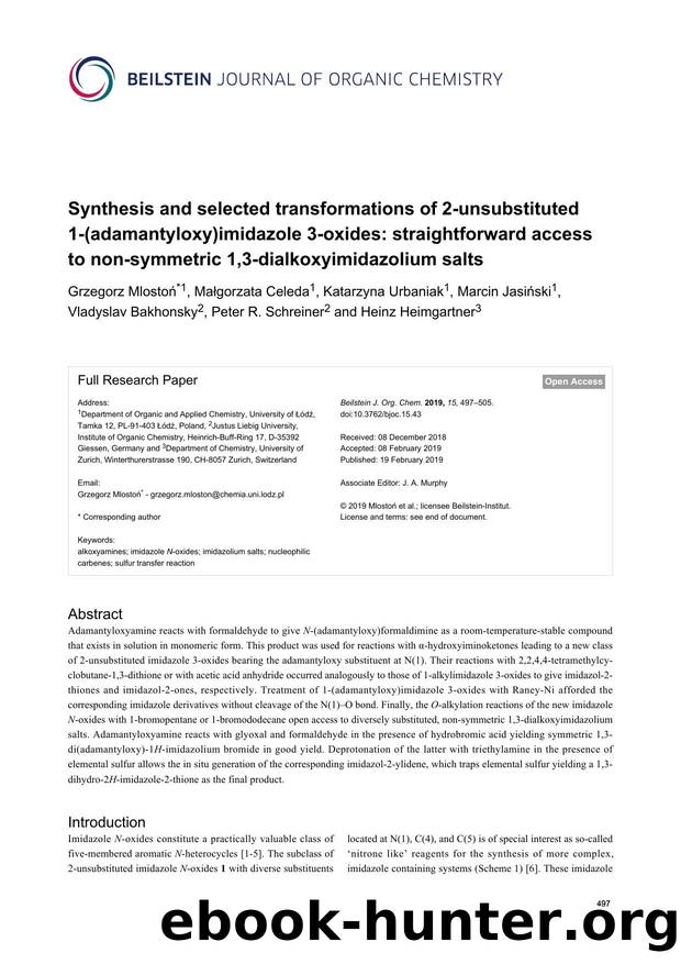 Synthesis and selected transformations of 2-unsubstituted 1-(adamantyloxy)imidazole 3-oxides: straightforward access to non-symmetric 1,3-dialkoxyimidazolium salts by unknow