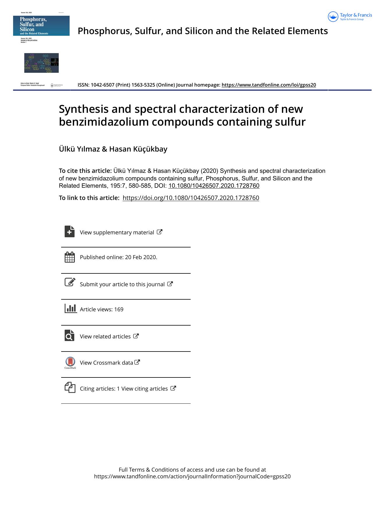 Synthesis and spectral characterization of new benzimidazolium compounds containing sulfur by Yılmaz Ülkü & Küçükbay Hasan