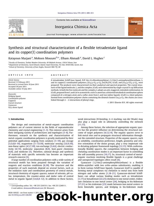 Synthesis and structural characterization of a flexible tetradentate ligand and its copper(I) coordination polymers by Katayoun Marjani & Mohsen Mousavi & Elham Ahmadi & David L. Hughes