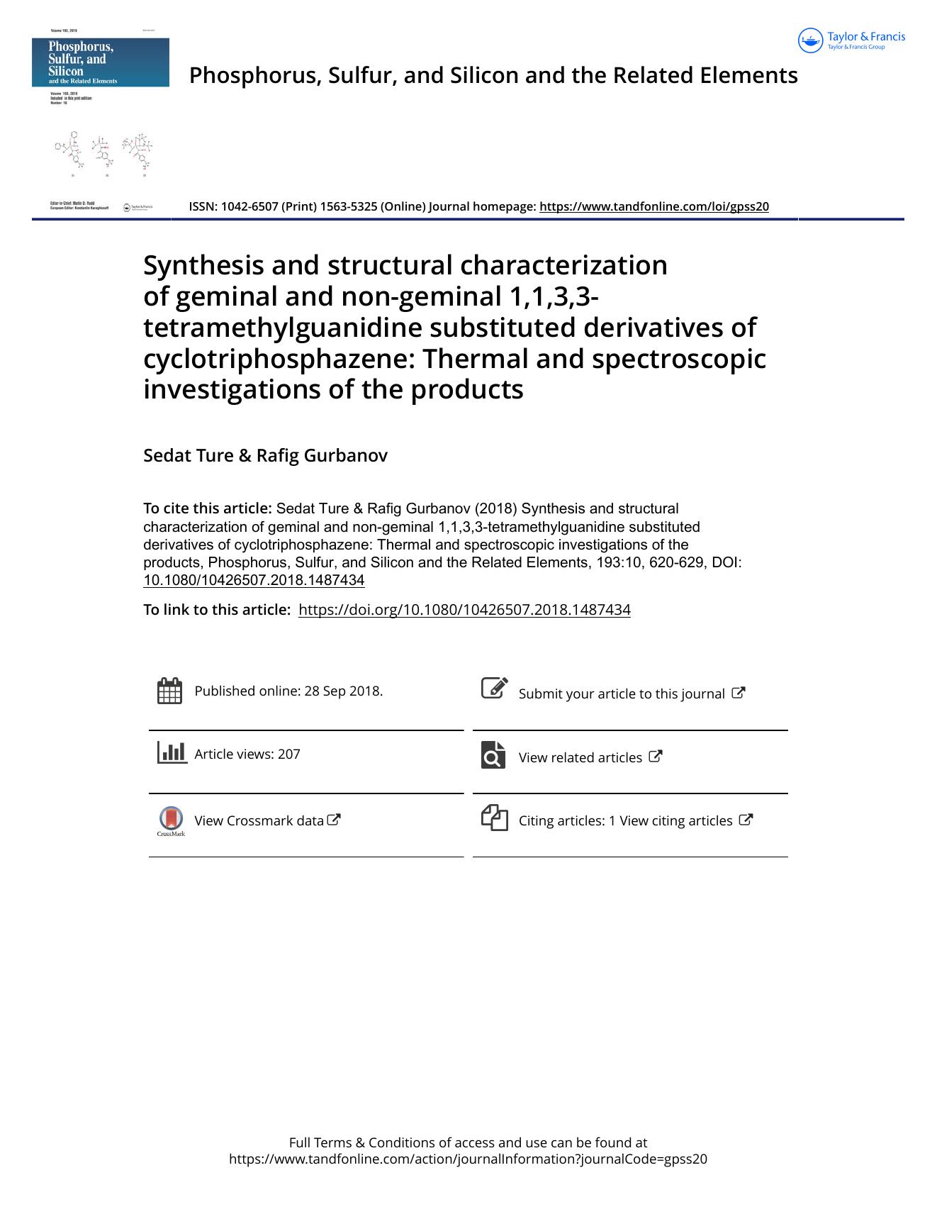 Synthesis and structural characterization of geminal and non-geminal 1,1,3,3-tetramethylguanidine substituted derivatives of cyclotriphosphazene: Thermal and spectroscopic investig by Ture Sedat & Gurbanov Rafig