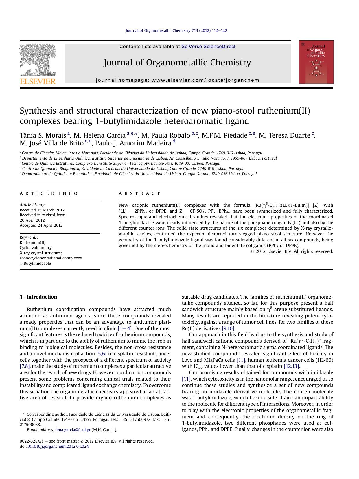 Synthesis and structural characterization of new piano-stool ruthenium(II) complexes bearing 1-butylimidazole heteroaromatic ligand by unknow