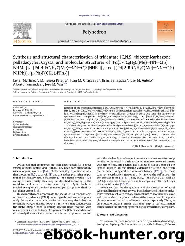 Synthesis and structural characterization of tridentate [C,N,S] thiosemicarbazone palladacycles. Crystal and molecular structures of [Pd{3-FC6H3C(Me)NNC(S)NHMe}]4, [Pd{4-FC6H3C(Me) by unknow