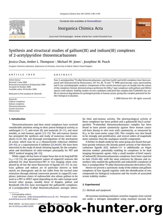 Synthesis and structural studies of gallium(III) and indium(III) complexes of 2-acetylpyridine thiosemicarbazones by Jessica Chan; Amber L. Thompson; Michael W. Jones; Josephine M. Peach