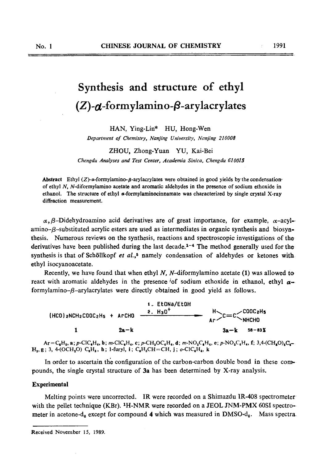 Synthesis and structure of ethyl (Z)formylaminoarylacrylates by Unknown