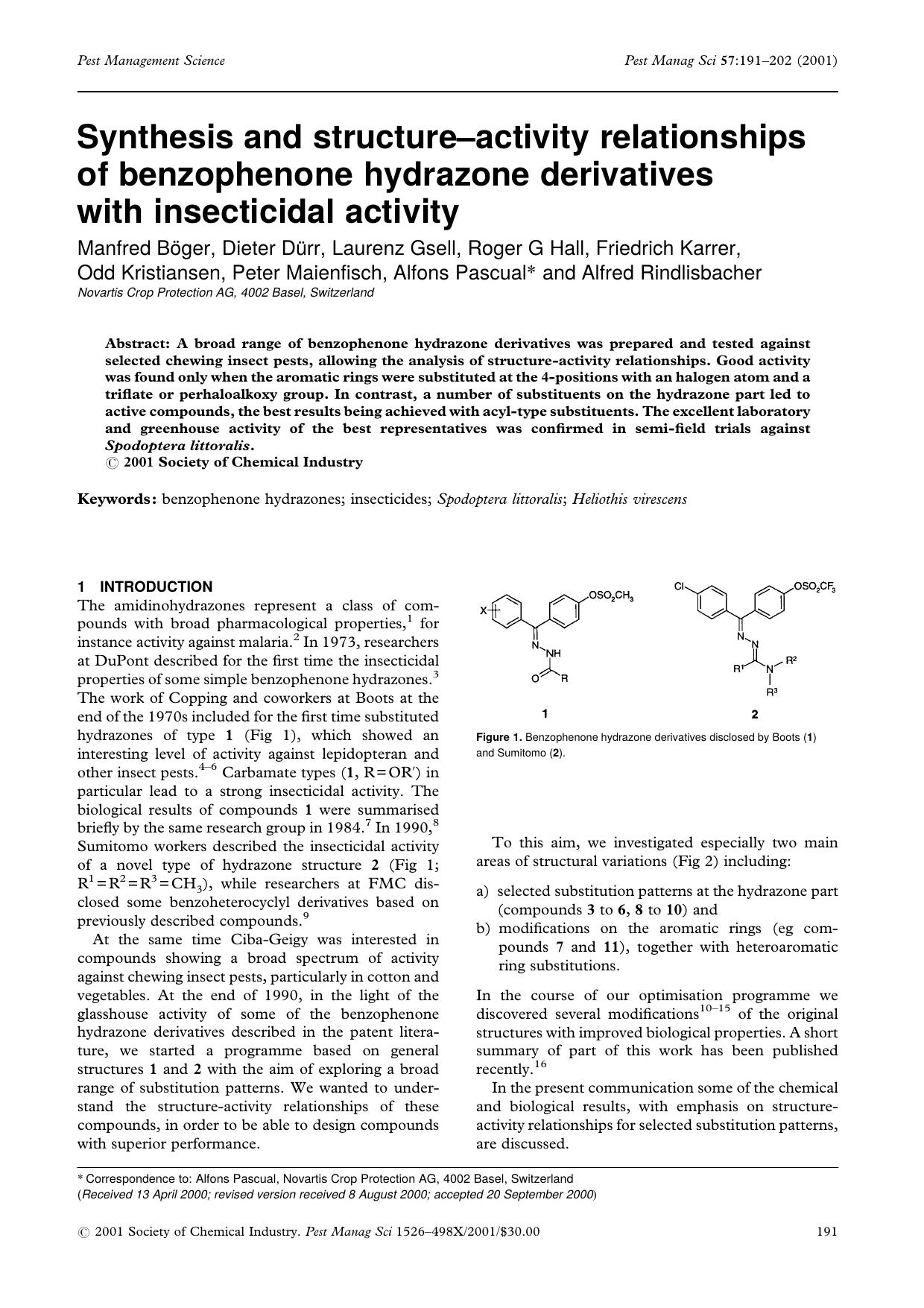 Synthesis and structure-activity relationships of benzophenone hydrazone derivatives with insecticidal activity by Unknown