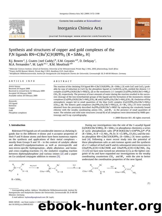 Synthesis and structures of copper and gold complexes of the P,N ligands RNC(But)C(H)RPPh2 (R=SiMe3, H) by unknow
