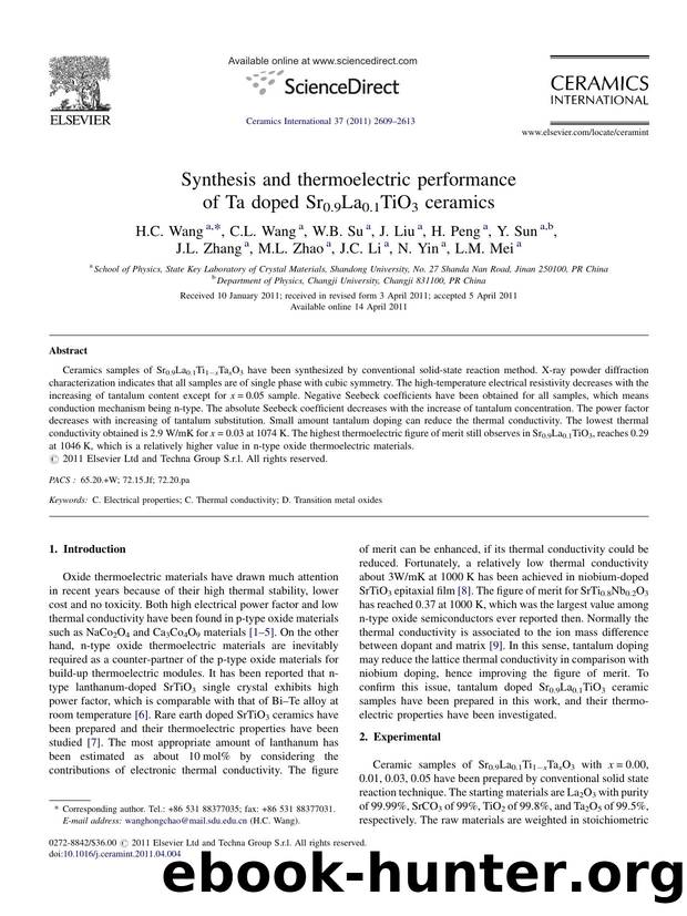 Synthesis and thermoelectric performance of Ta doped Sr0.9La0.1TiO3 ceramics by H.C. Wang