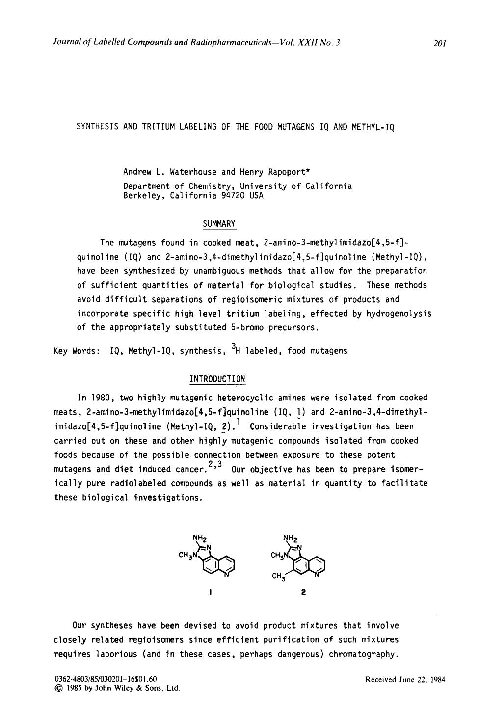 Synthesis and tritium labeling of the food mutagens IQ and methyl-IQ by Unknown
