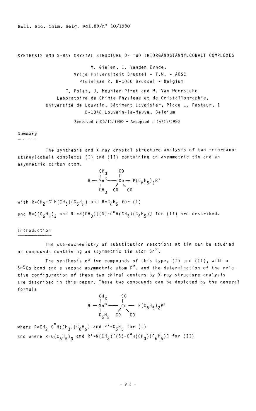 Synthesis and xray crystal structure of two triorganostannylcobalt complexes by Unknown