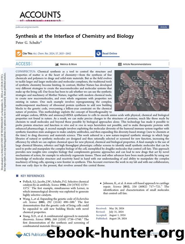 Synthesis at the Interface of Chemistry and Biology by Peter G. Schultz