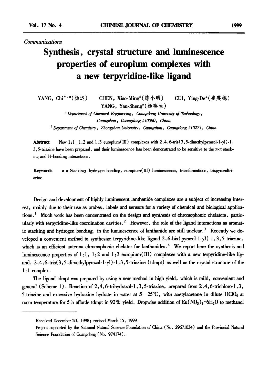 Synthesis crystal structure and luminescence properties of europium complexes with a new terpyridinelike ligand by Unknown