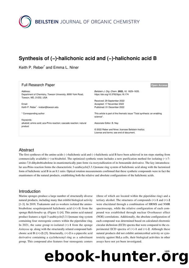 Synthesis of (â)-halichonic acid and (â)-halichonic acid B by Keith P. Reber Emma L. Niner