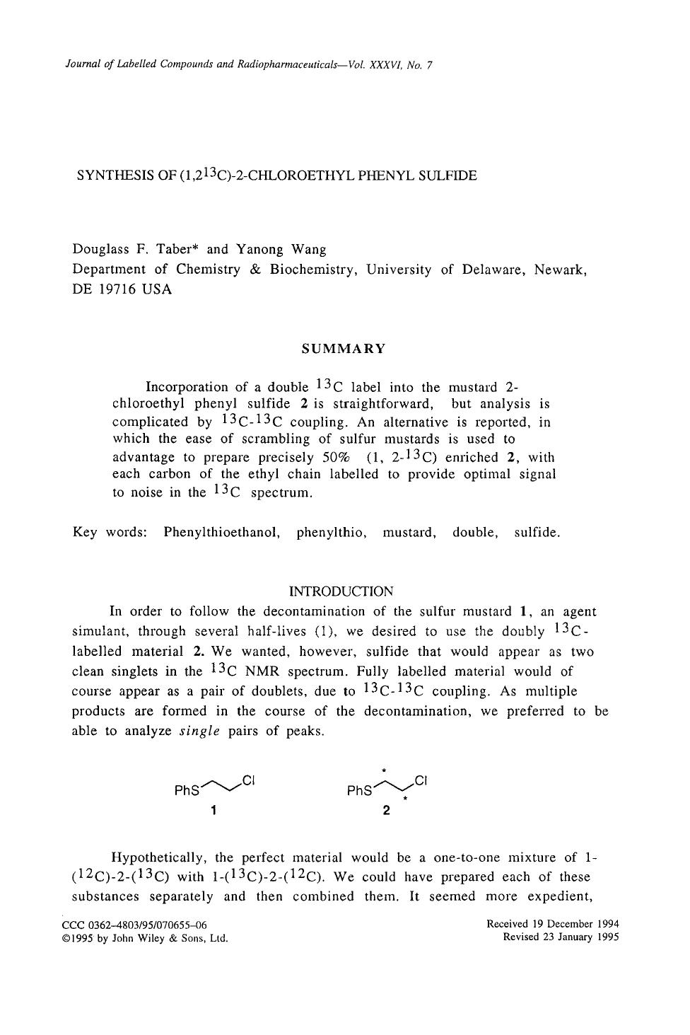Synthesis of (1,213C)-2-chloroethyl phenyl sulfide by Unknown