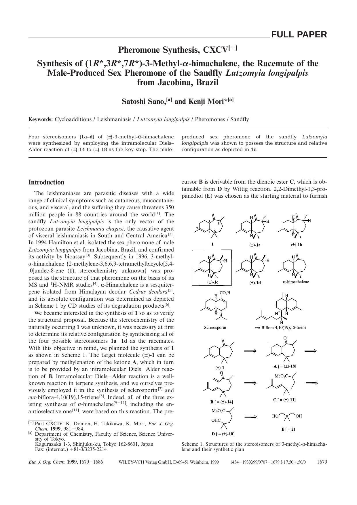 Synthesis of (1R[ast],3R[ast],7R[ast])-3-Methyl-[agr]-himachalene, the Racemate of the Male-Produced Sex Pheromone of the Sandfly Lutzomyia longipalpis from Jacobina, Brazil by Unknown