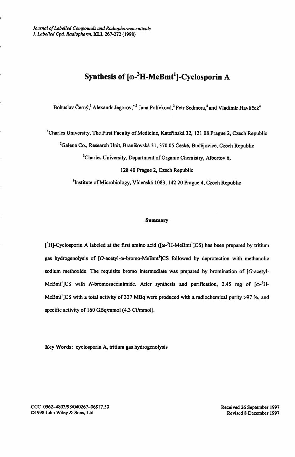 Synthesis of [[ohgr]-3H-MeBmt1]-cyclosporin A by Unknown