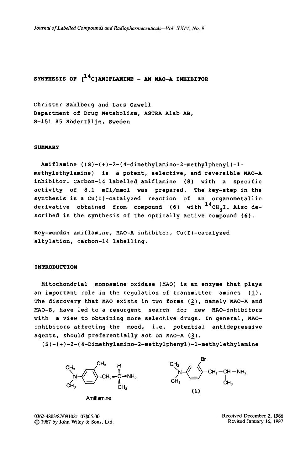 Synthesis of [14C]amiflamine - an MAO-A inhibitor by Unknown