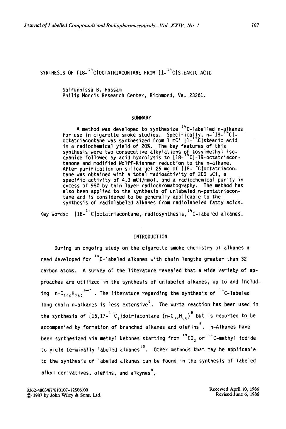 Synthesis of [18-14C]octatriacontane from [1-14C]stearic acid by Unknown