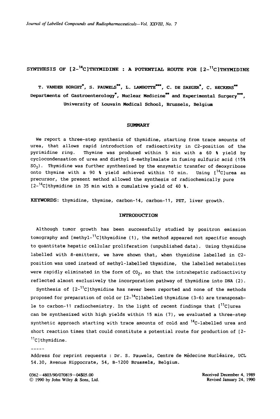 Synthesis of [2-14C]thymidine: A potential route for [2-11C]thymidine by Unknown