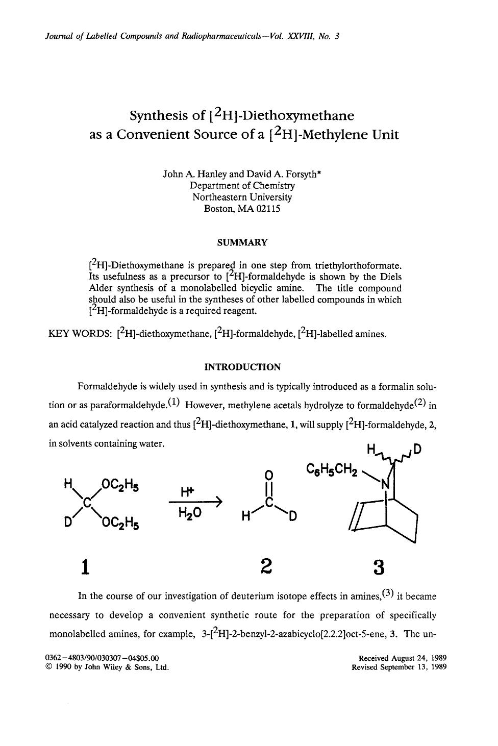 Synthesis of [2H]-diethoxymethane as a convenient source of a [2H]-methylene unit by Unknown