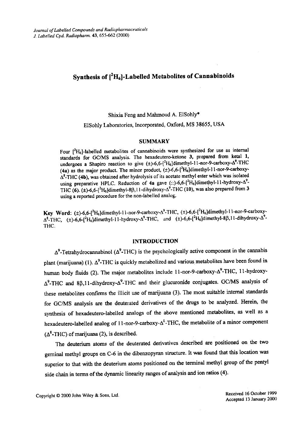 Synthesis of [2H6]-labelled metabolites of cannabinoids by Unknown