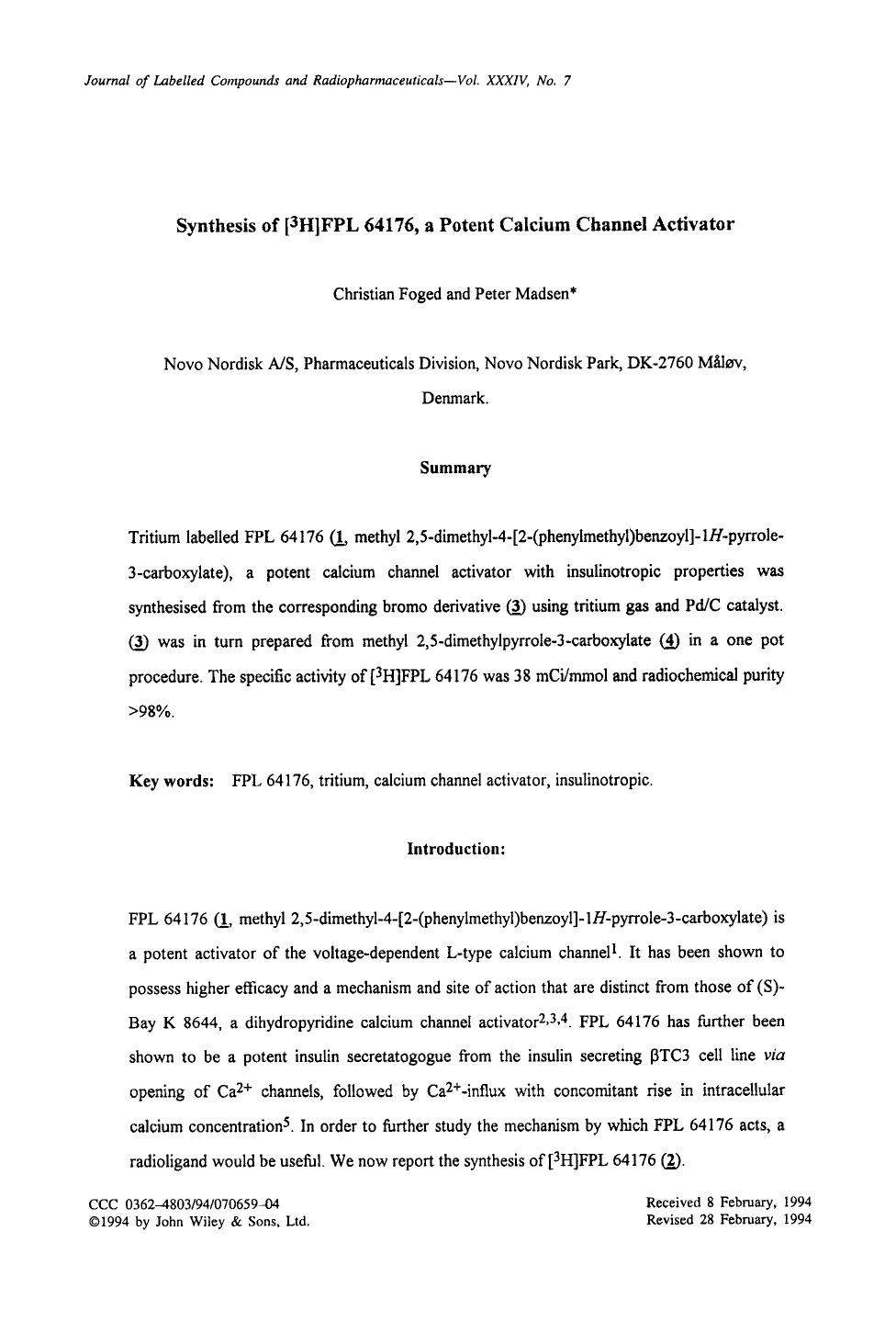Synthesis of [3H]FPL 64176, a potent calcium channel activator by Unknown