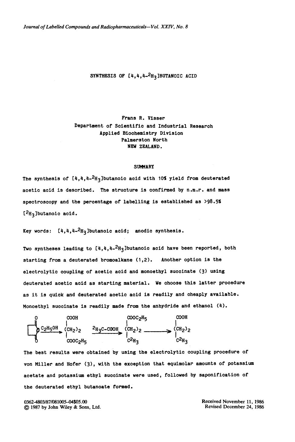 Synthesis of [4,4,4-2H3]butanoic acid by Unknown