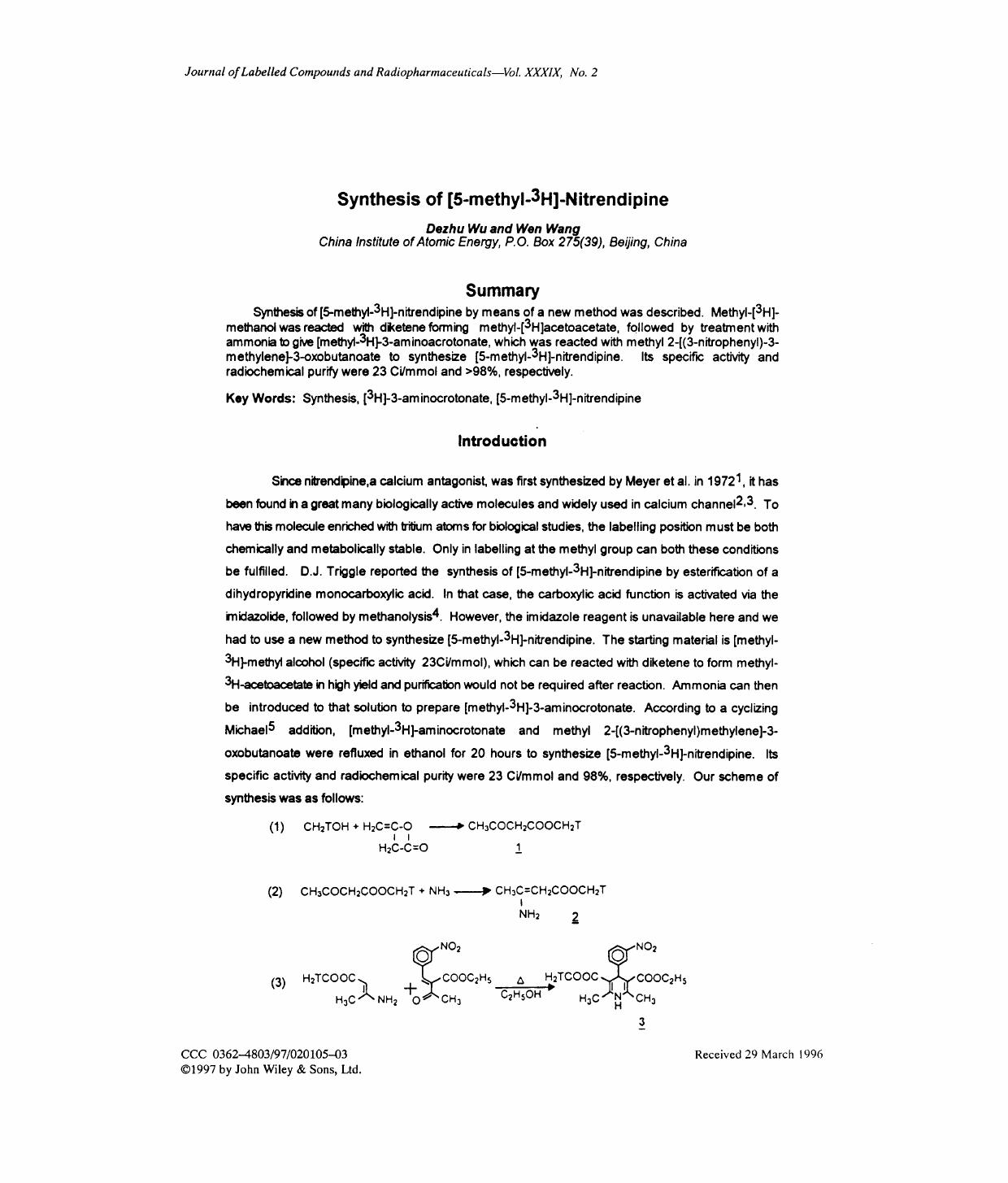 Synthesis of [5-methyl-3H]-nitrendipine by Unknown