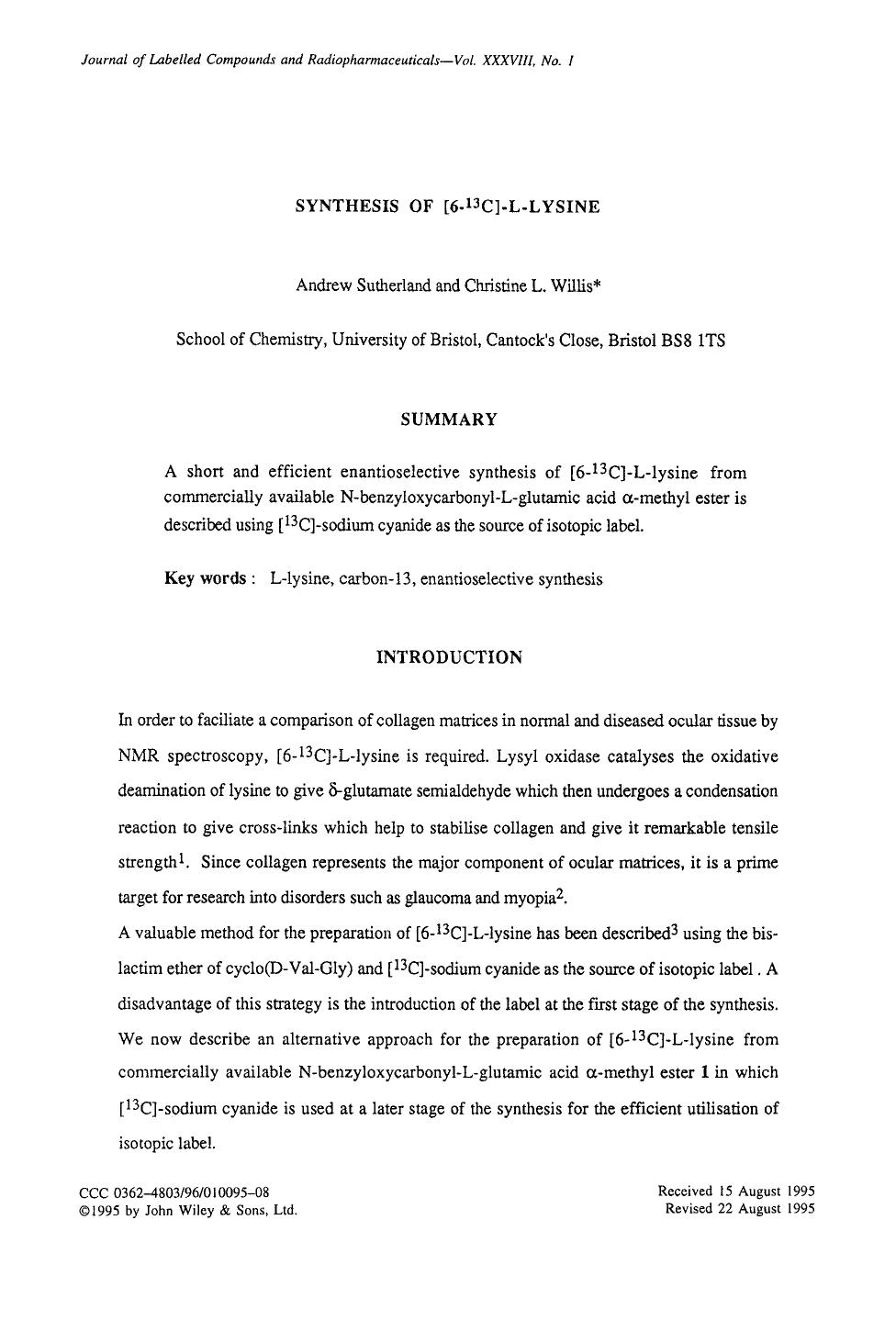 Synthesis of [6-13C]-L-lysine by Unknown