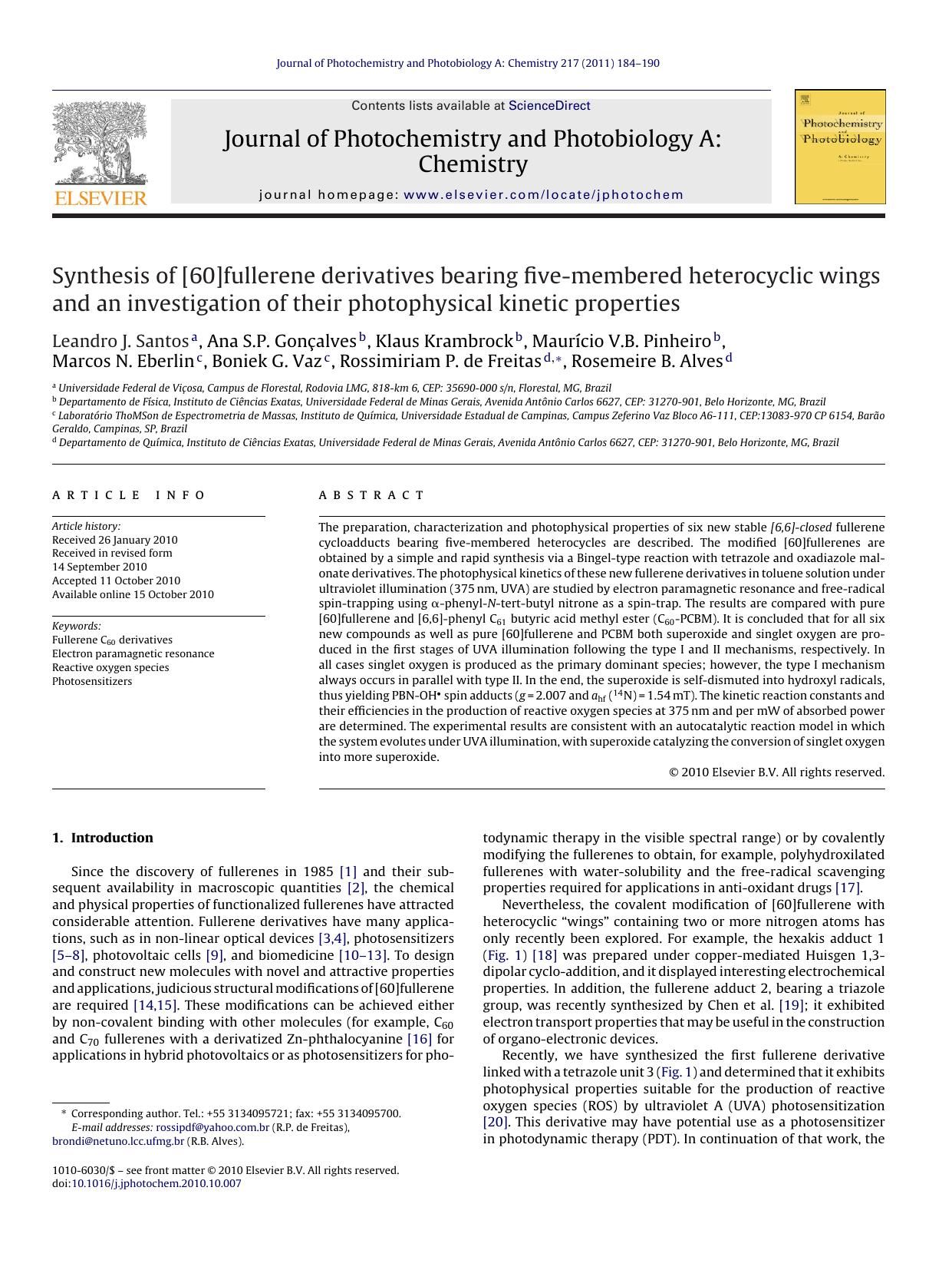 Synthesis of [60]fullerene derivatives bearing five-membered heterocyclic wings and an investigation of their photophysical kinetic properties by Leandro J. Santos