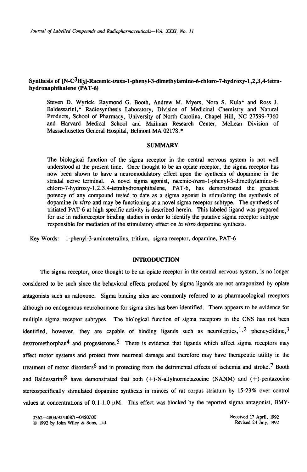 Synthesis of [N-C3H3]-racemic-trans-1-phenyl-3-dimethylamino-6-chloro-7-hydroxy-1,2,3,4-tetrahydronaphthalene (PAT-6) by Unknown