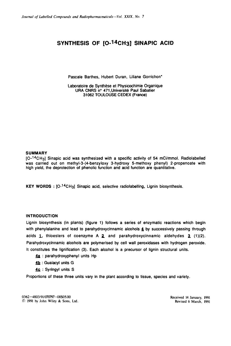 Synthesis of [O-14CH3] sinapic acid by Unknown