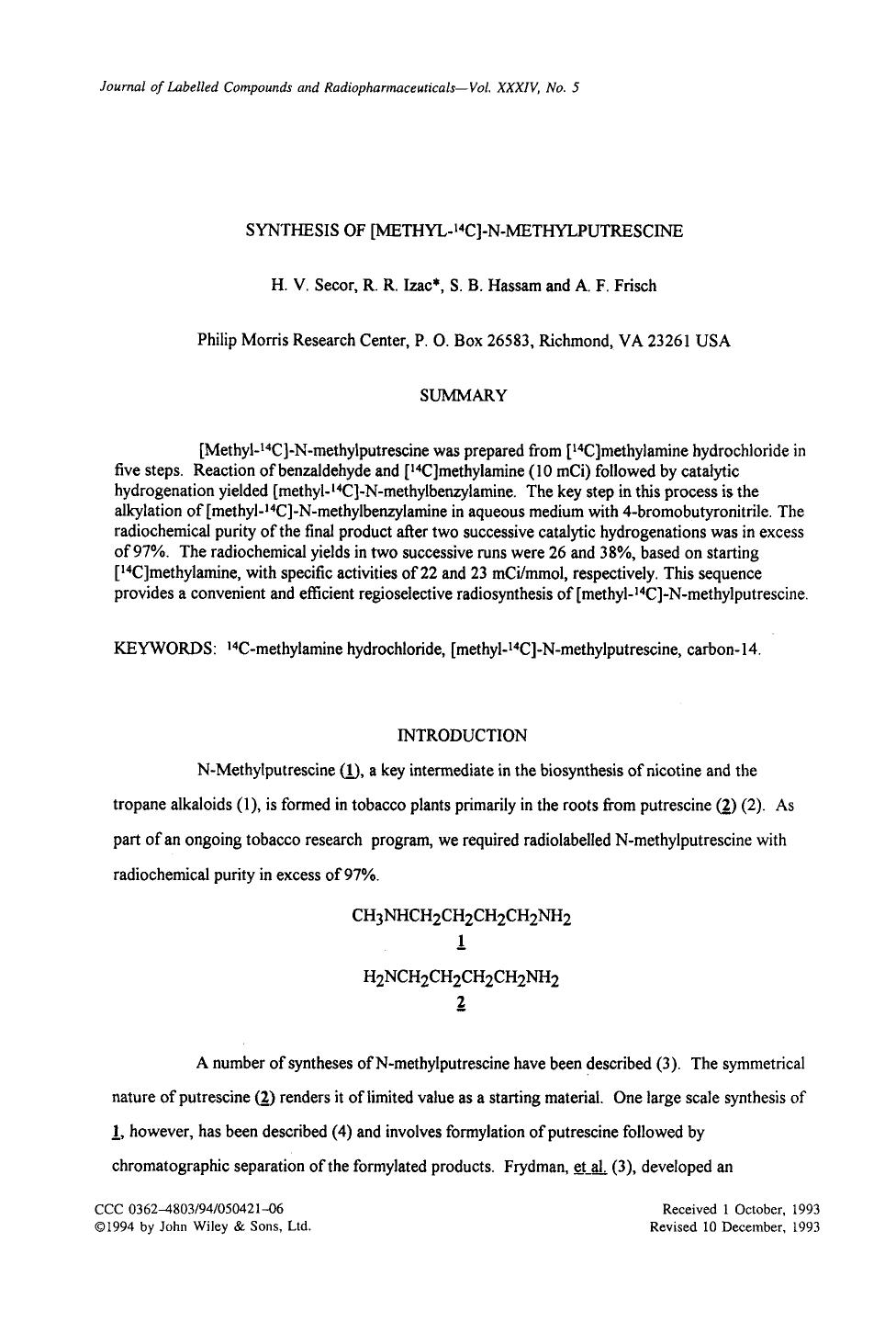 Synthesis of [methyl-14C]-N-methylputrescine by Unknown