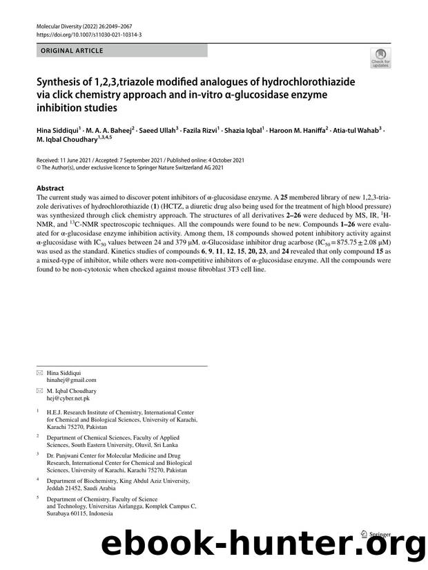 Synthesis of 1,2,3,triazole modified analogues of hydrochlorothiazide via click chemistry approach and in-vitro Î±-glucosidase enzyme inhibition studies by unknow