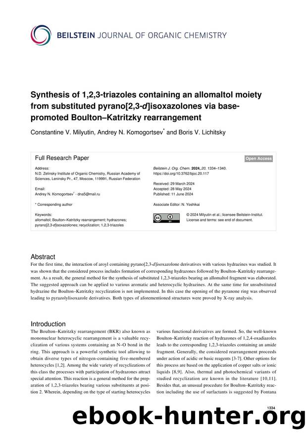 Synthesis of 1,2,3-triazoles containing an allomaltol moiety from substituted pyrano[2,3-d]isoxazolones via base-promoted BoultonâKatritzky rearrangement by Constantine V. Milyutin Andrey N. Komogortsev Boris V. Lichitsky