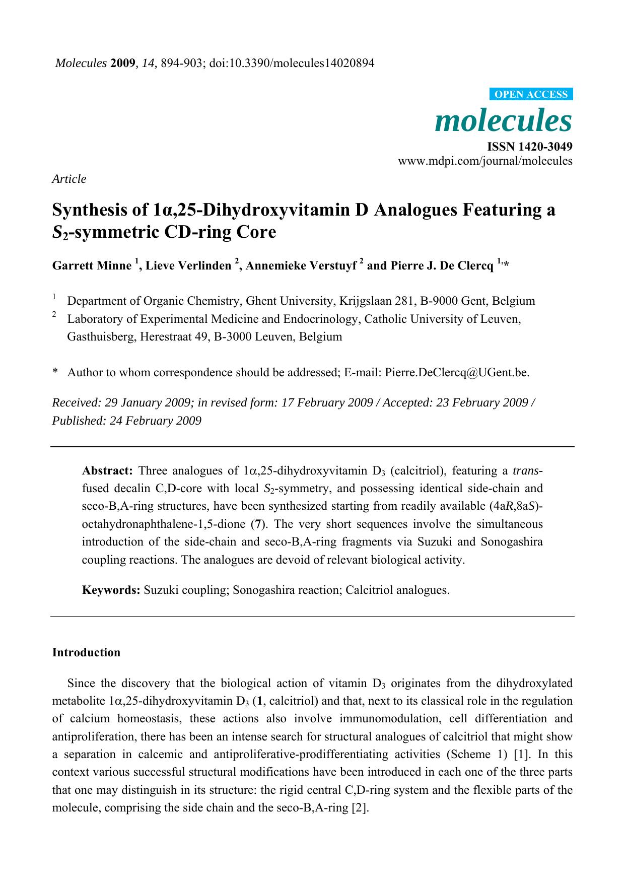 Synthesis of 1Î±,25-Dihydroxyvitamin D Analogues Featuring a S2-symmetric CD-ring Core by Garrett Minne & Lieve Verlinden & Annemieke Verstuyf & Pierre J. De Clercq