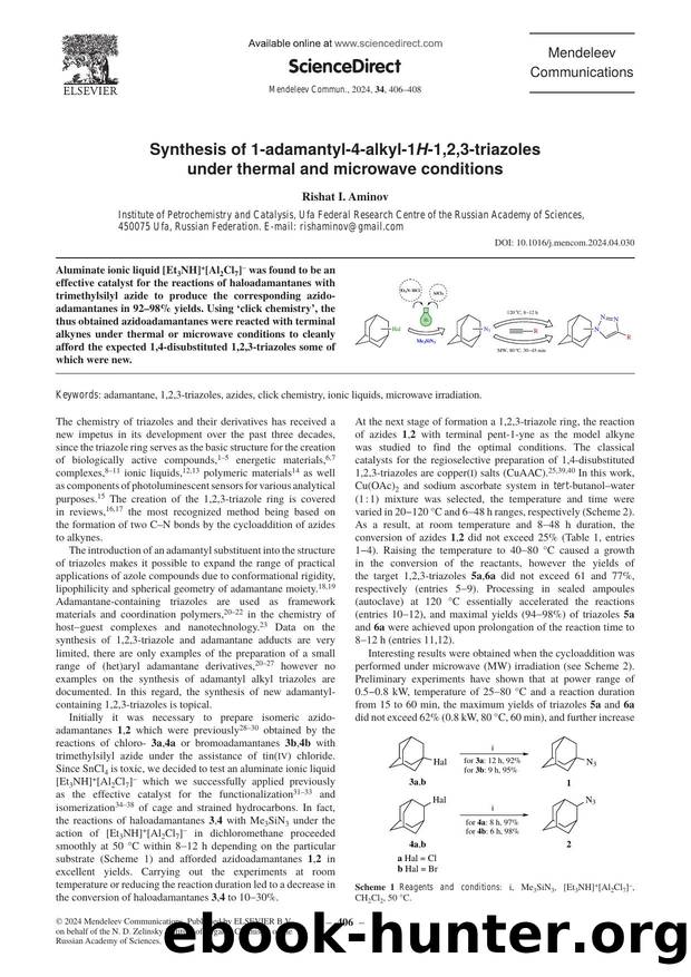 Synthesis of 1-adamantyl-4-alkyl-1H-1,2,3-triazoles under thermal and microwave conditions by Rishat I. Aminov