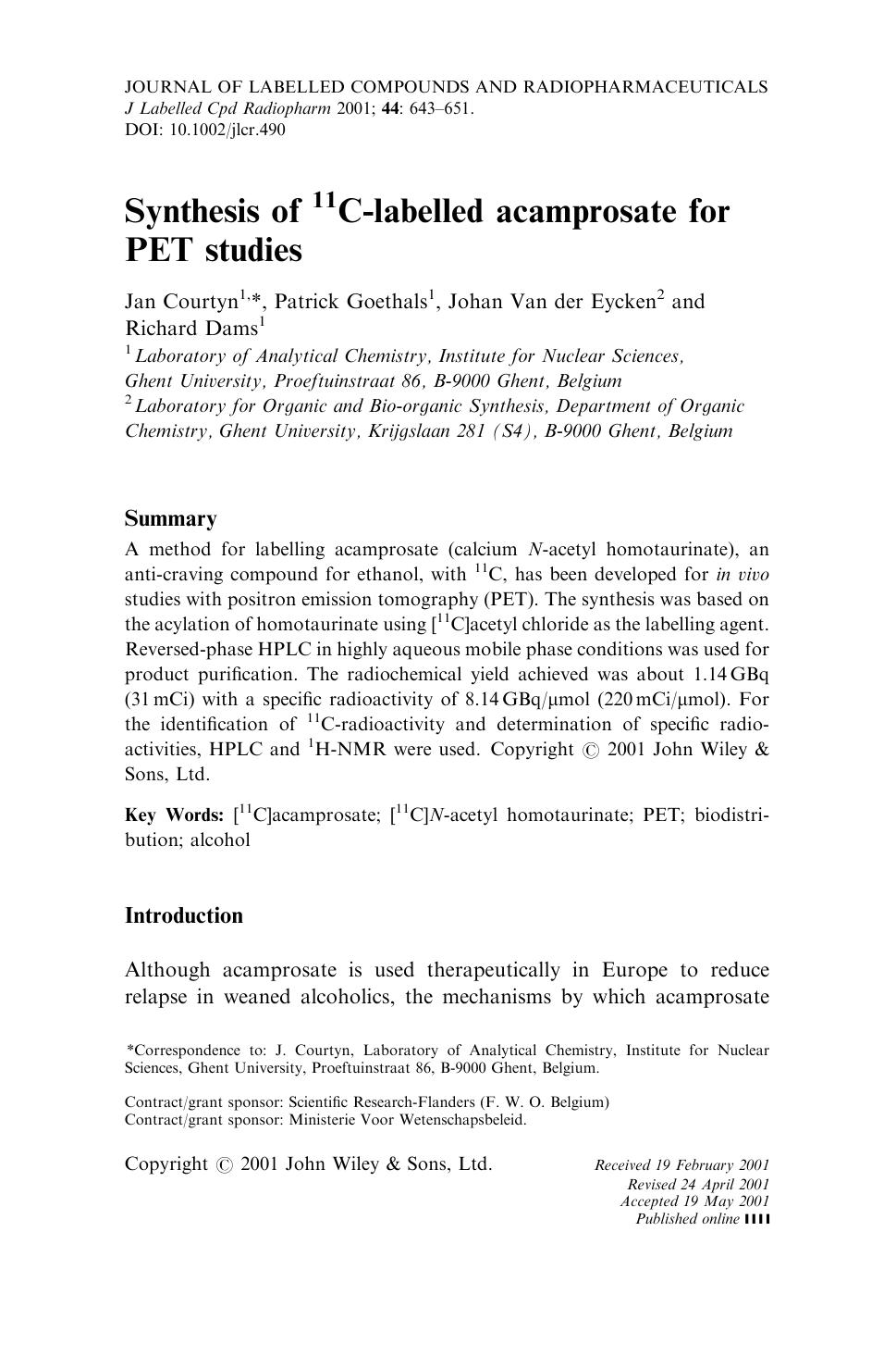 Synthesis of 11C-labelled acamprosate for PET studies by Unknown