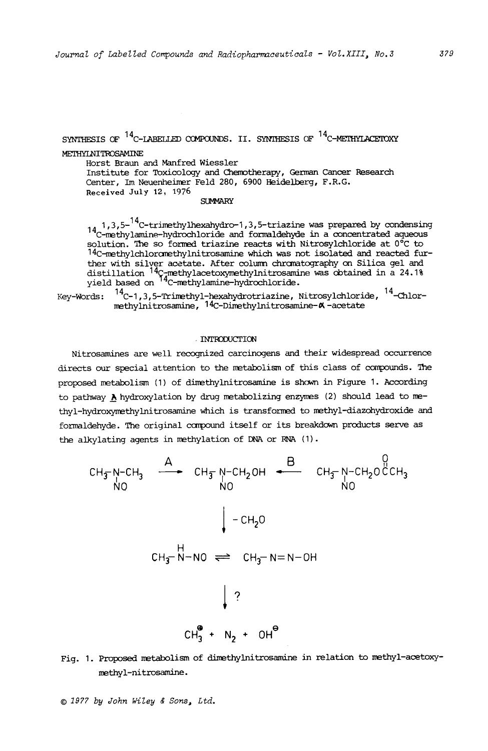 Synthesis of 14C-labelled compounds. II. Synthesis of 14C-methylacetoxy methylnitrosamine by Unknown