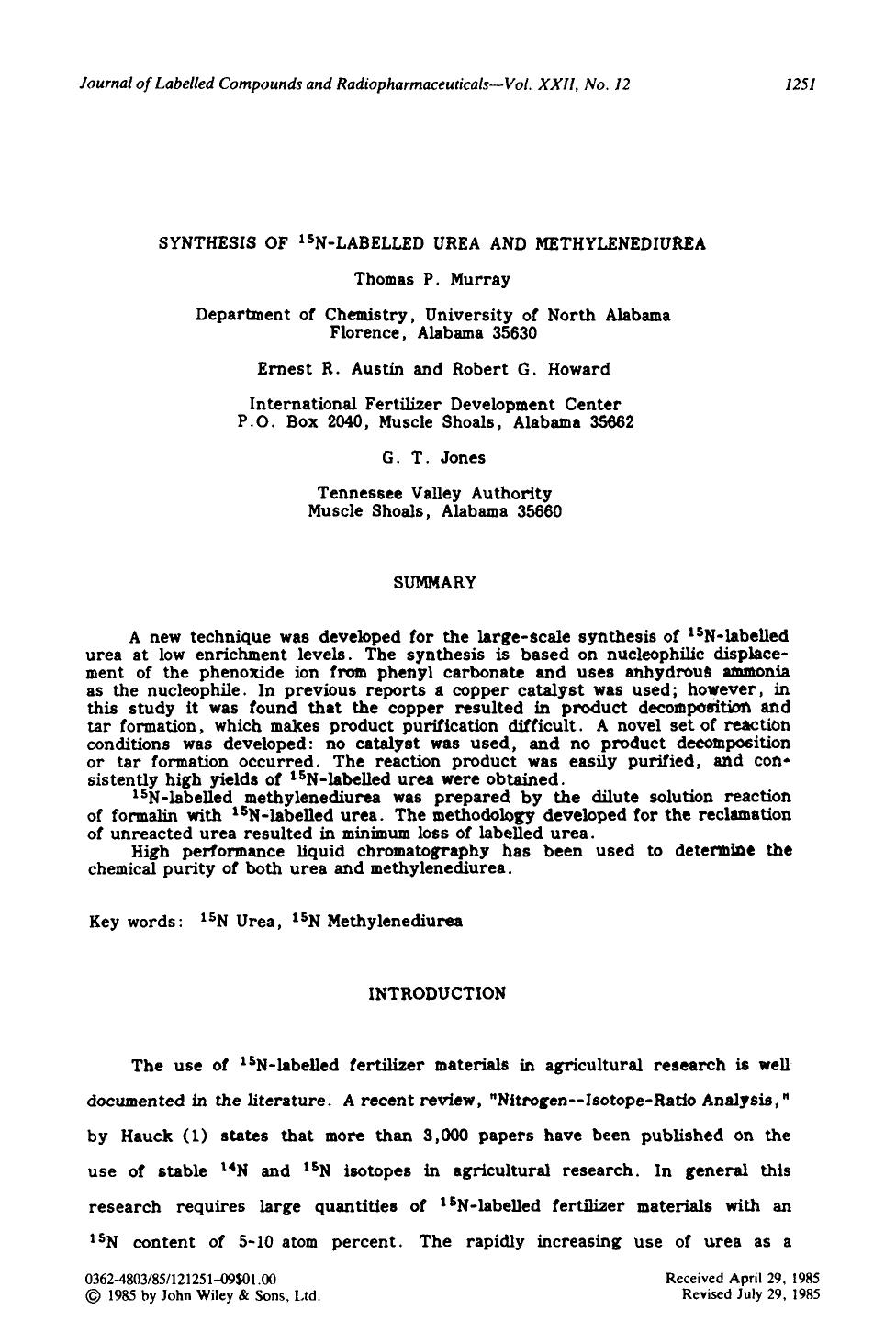 Synthesis of 15N-labelled urea and methylenediurea by Unknown