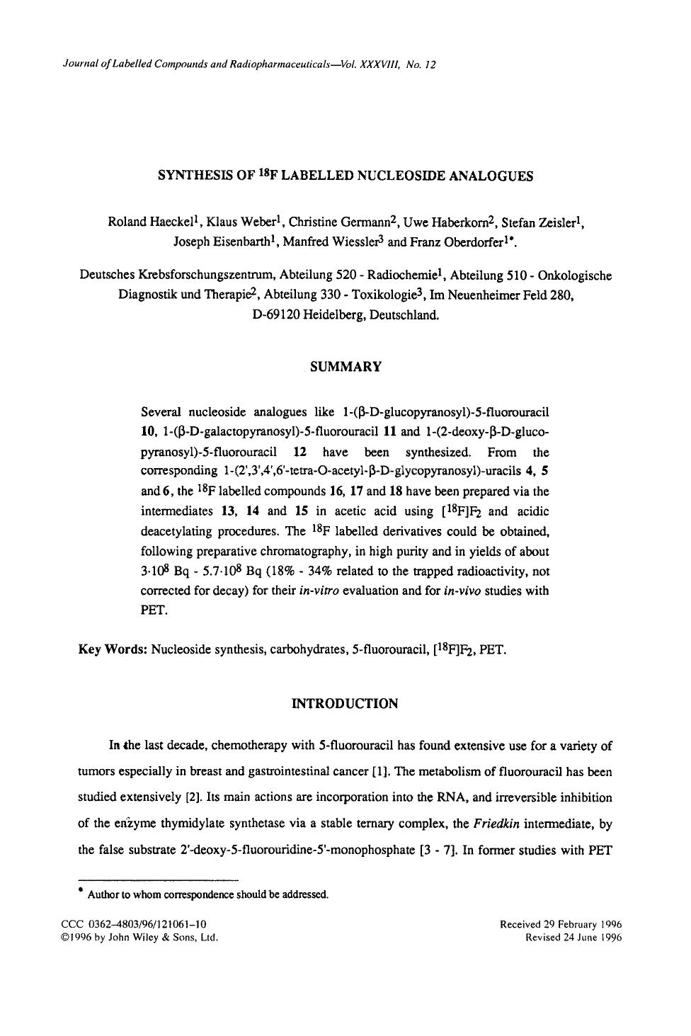 Synthesis of 18F labelled nucleoside analogues by Unknown