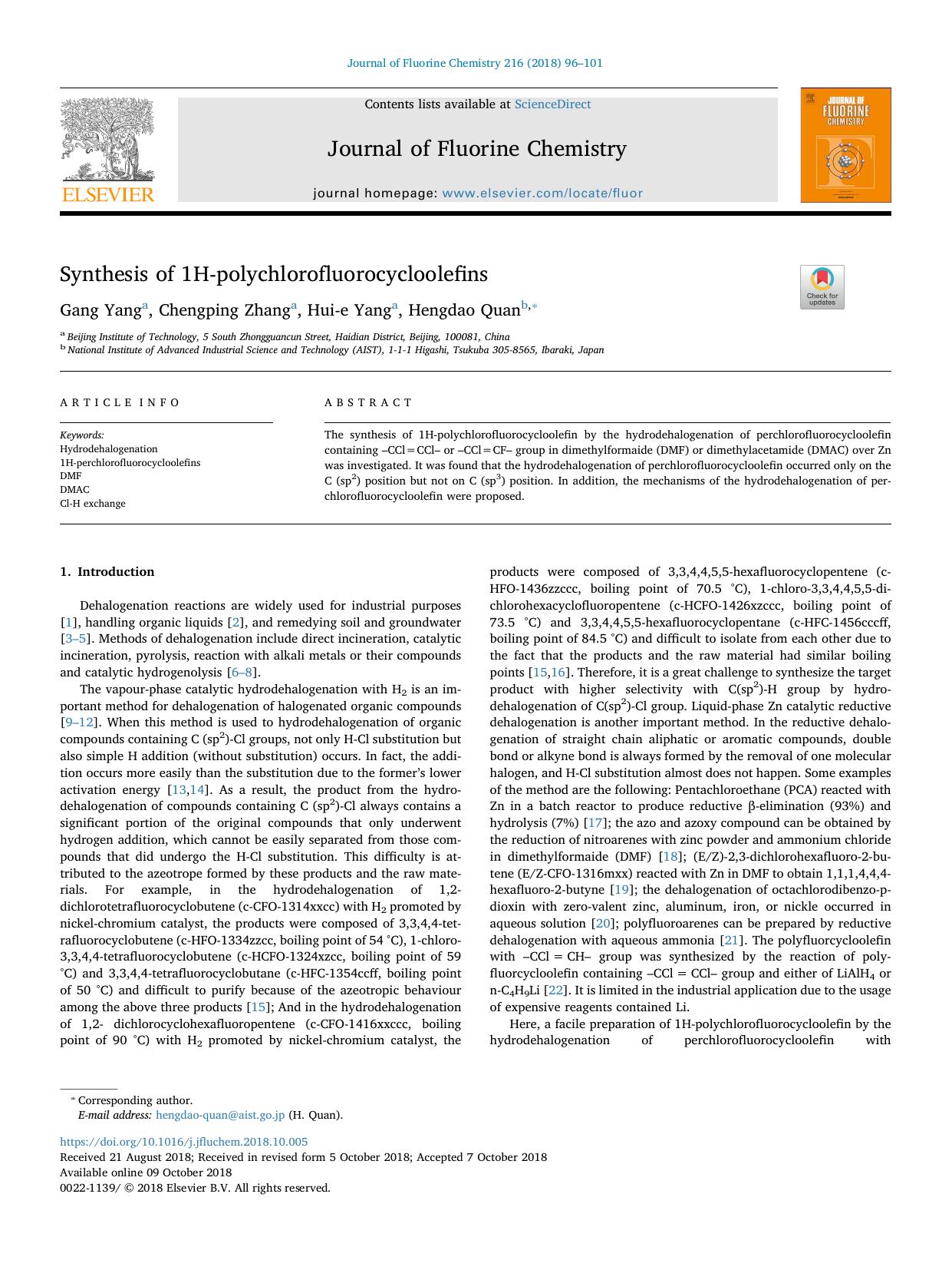 Synthesis of 1H-polychlorofluorocycloolefins by Gang Yang