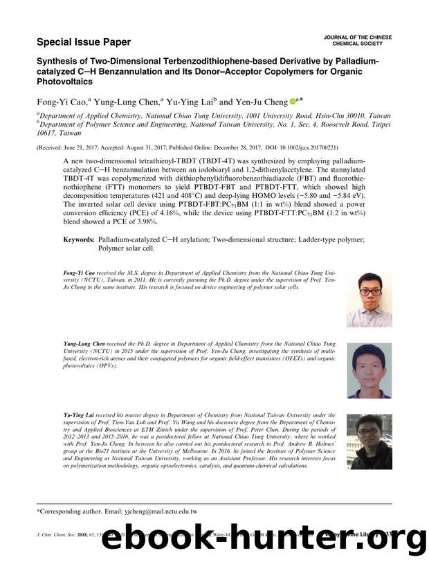 Synthesis of 2-Dimensional Terbenzodithiophene-Based Derivative by Palladium-Catalyzed C-H Benzannulation and its Donor-Acceptor Copolymers for Organic Photovoltaics: 2-Dimensional by Unknown