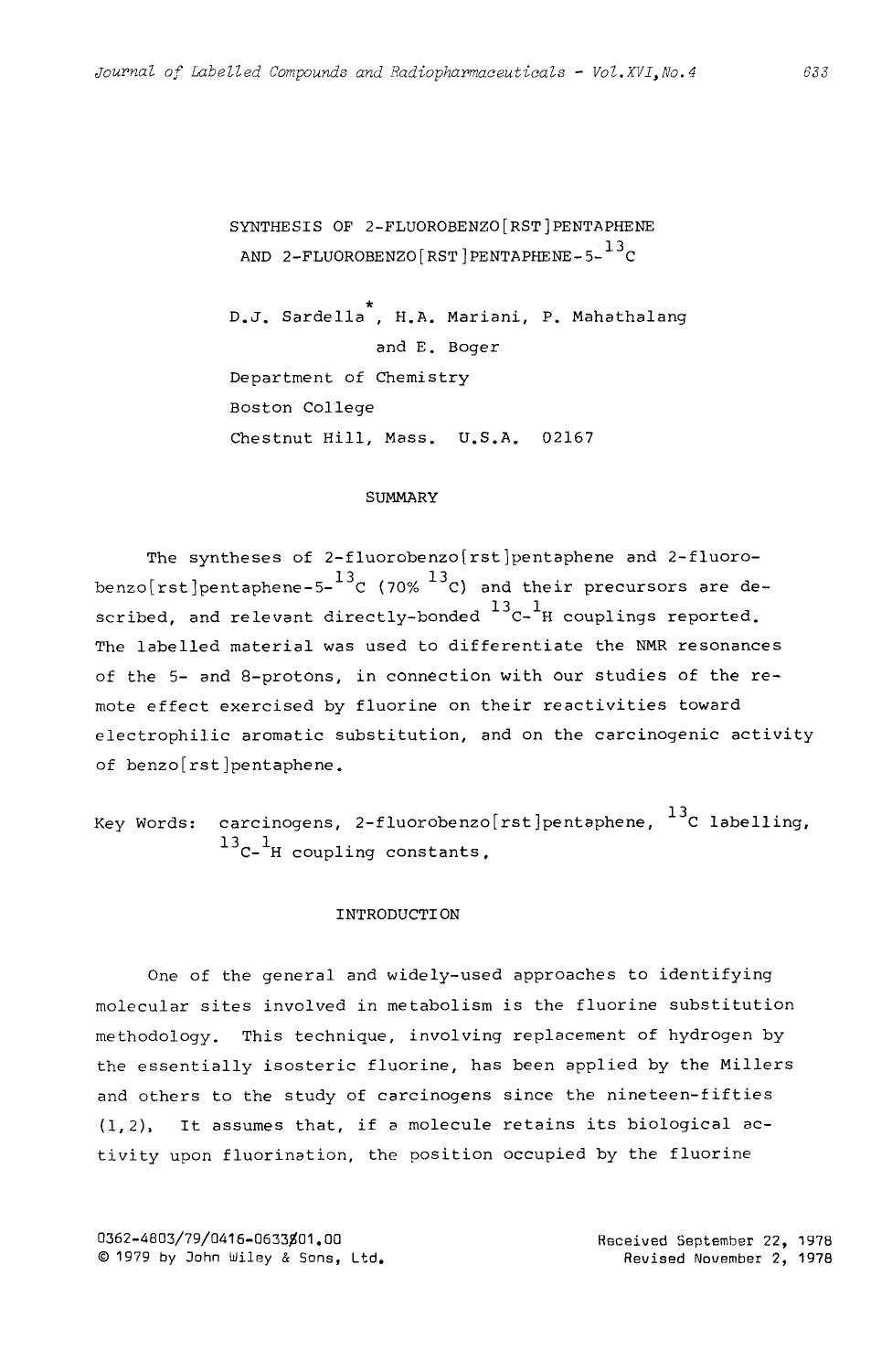 Synthesis of 2-fluorobenzo[rst]pentaphene and 2-fluorobenzo[rst]pentaphene-5-13C by Unknown