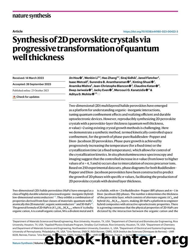 Synthesis of 2D perovskite crystals via progressive transformation of quantum well thickness by unknow