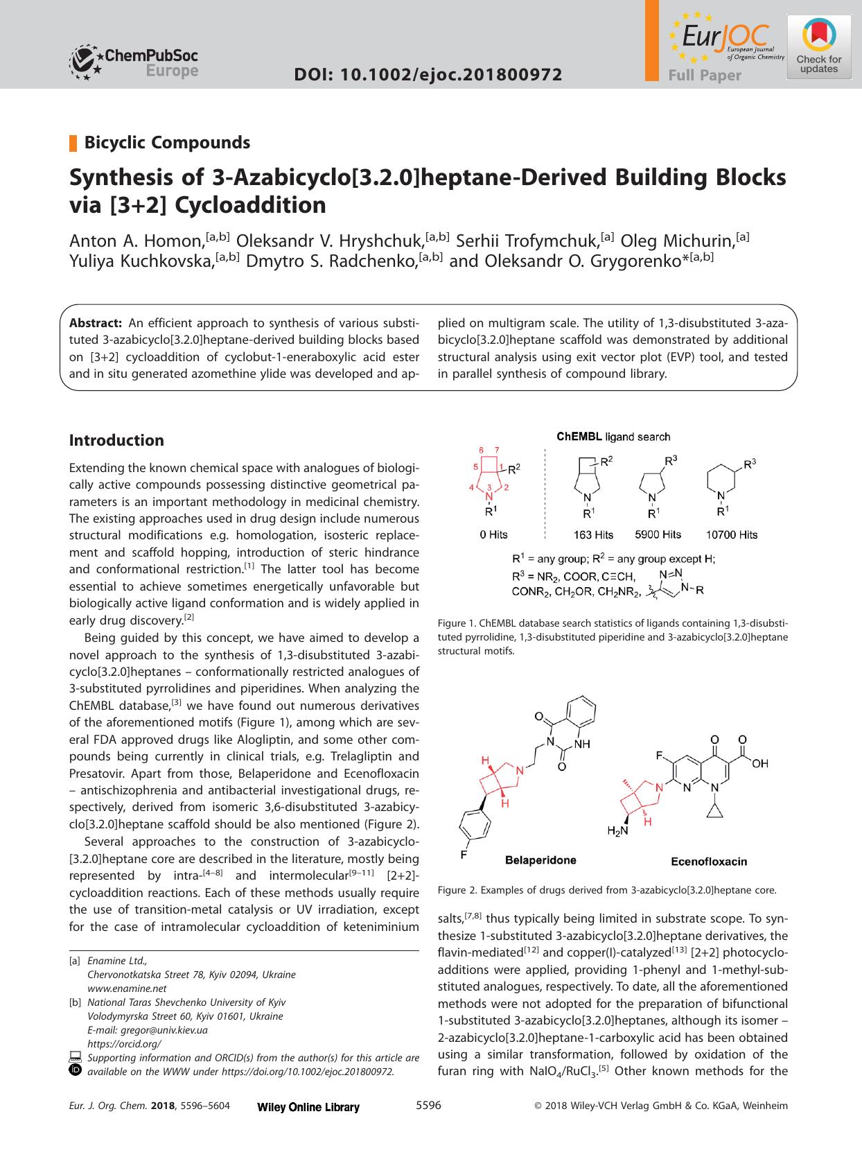 Synthesis of 3‐Azabicyclo[3.2.0]heptane‐Derived Building Blocks via [3+2] Cycloaddition by Unknown