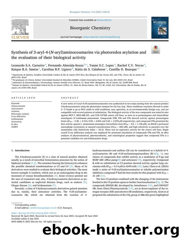 Synthesis of 3-aryl - 4-( N -aryl)aminocoumarins via photoredox arylation and the evaluation of their biological activity by Leonardo S.A. Carneiro